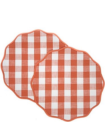 Image of Southern Living Orange Check Scalloped Placemats, Set of 2