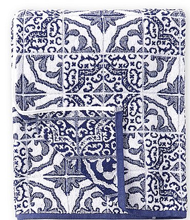 Image of Southern Living Outdoor Living Collection Americana Tile  Print Terry Cotton  Beach Towel