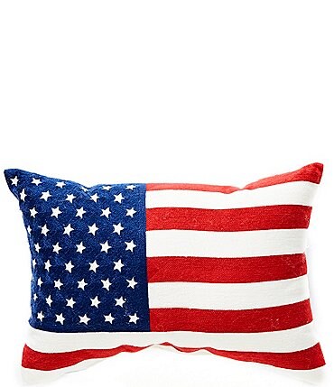 Image of Southern Living Outdoor Living Collection Embroidered American Flag Indoor/Outdoor Throw Pillow