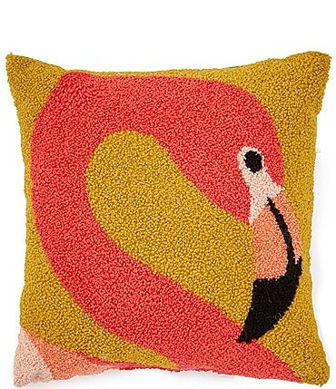 Image of Southern Living Outdoor Living Collection Flamingo Hoop Embroidery Indoor/Outdoor Pillow