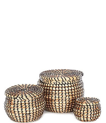 Image of Southern Living Simplicity Collection Landon Seagrass Lidded Round Basket Set