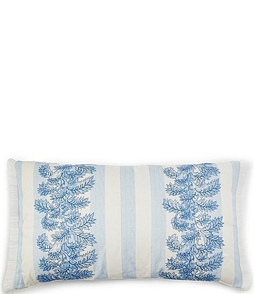 Image of Southern Living Spring Collection Cabana Stripe Embroidered Floral Lumbar Pillow