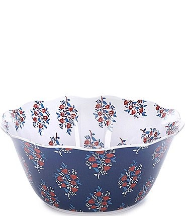 Image of Southern Living Stamped Floral White and Navy Scallop 10" Serving Bowl
