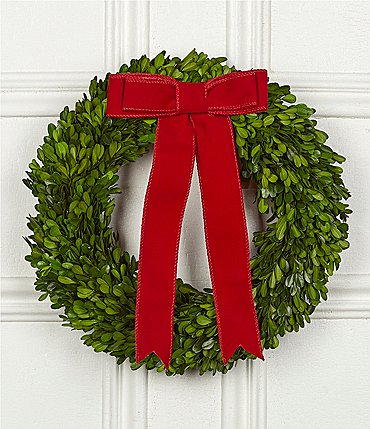 Image of Southern Living Velvet Bow Preserved Boxwood Wreath