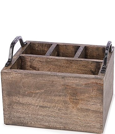 Image of Southern Living Weathered Mango Wood Utensil Caddy with Iron Handles