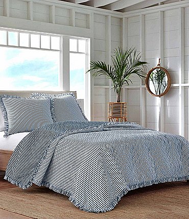 Image of Southern Tide South Shore Blue Striped Reversible Quilt