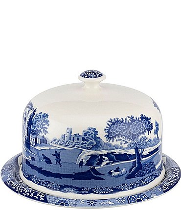 Image of Spode Porcelain Blue Italian Chinoiserie 2-Piece Serving Platter with Dome