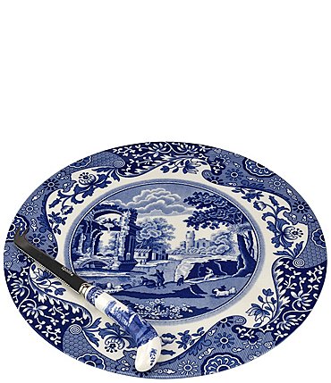 Image of Spode Blue Italian Collection 2-Piece Cheese Plate With Knife