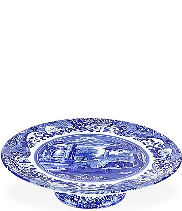 Image of Spode Porcelain Blue Italian Chinoiserie Footed Cake Plate