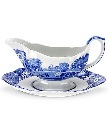 Image of Spode Blue Italian Sauce Boat with Stand