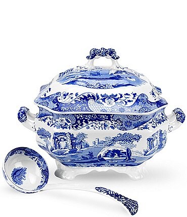 Image of Spode Blue Italian Chinoiserie Soup Tureen with Ladle