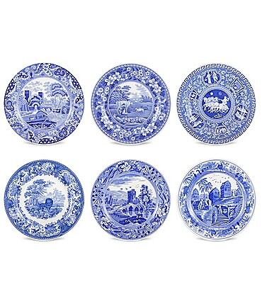 Image of Spode 6-Piece Blue Italian Traditional Scene Plates Set
