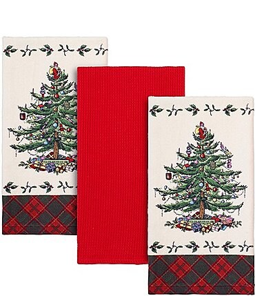 Image of Spode Christmas Tree 3-Piece Tartan Kitchen Towel Set