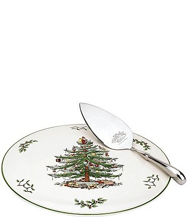 Image of Spode Christmas Tree Cake Plate & Server Set