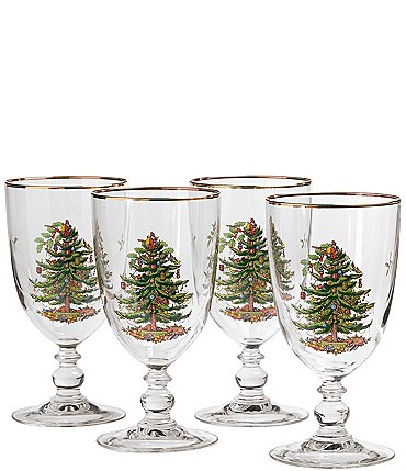 Image of Spode Christmas Tree Pedestal Goblets Set of 4