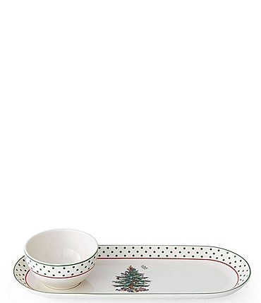 Image of Spode Christmas Tree Polka Dot Oval Chip and Dip Set