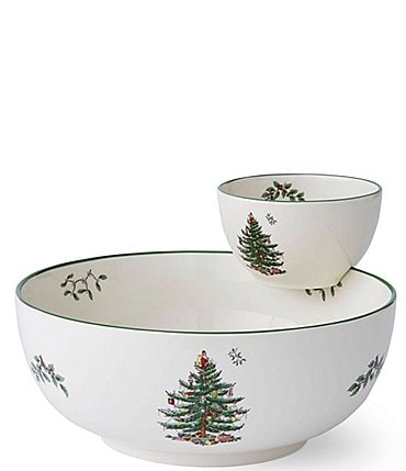 Image of Spode Christmas Tree Tiered Chip and Dip Set