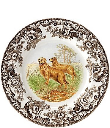 Image of Spode Festive Fall Collection Woodland Hunting Dogs Golden  Retriever Salad Plate