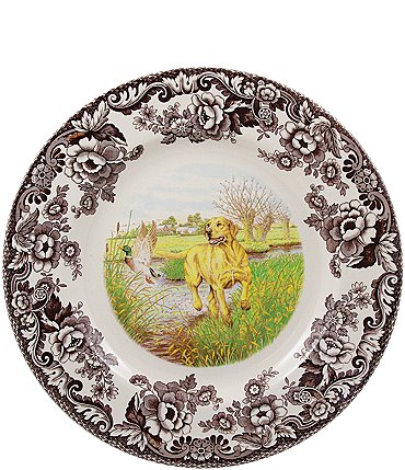 Image of Spode Festive Fall Collection Woodland Hunting Dogs Yellow Labrador Retriever Dinner Plate