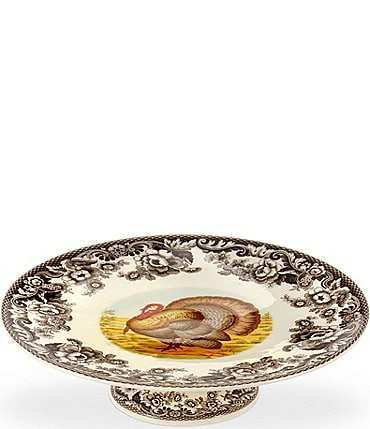 Image of Spode Festive Fall Collection Woodland Turkey Footed Cake Plate