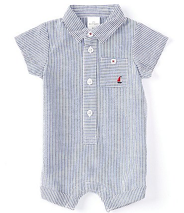 Image of Starting Out Baby Boy 3 - 24 Months Short Sleeve Button Front Sailboat Collared Shortall