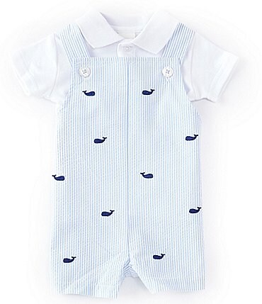 Image of Starting Out Baby Boy 3 - 24 Months Short Sleeve Collared Top with Whale Shortall Set