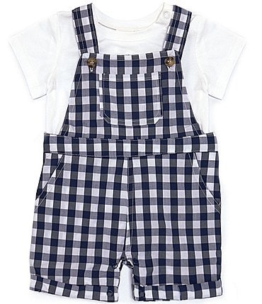 Image of Starting Out Baby Boy 3 - 24 Months Short Sleeve Tee with Checkered Overalls