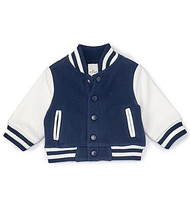 Image of Starting Out Baby Boys 3-24 Months Long Sleeve Button Front Varsity Fleece Jacket