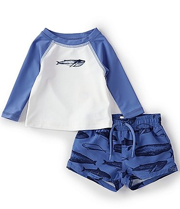Image of Starting Out Baby Boys 3-24 Months Whale Print Long Sleeve Shirt & Swim Short Set