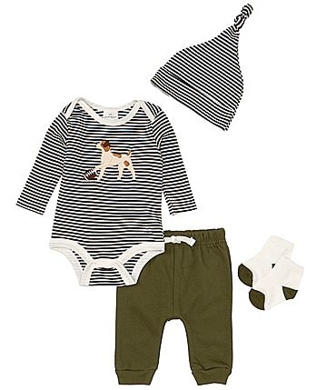 Image of Starting Out Baby Boys Newborn-12 Months Dog & Ball Stripped Bodysuit & Pants Set