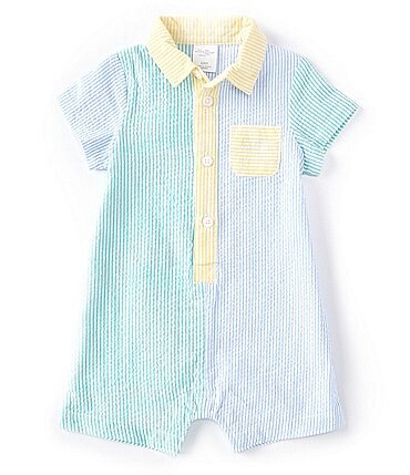 Image of Starting Out Baby Boys Newborn-24 Months Colorblock Seersucker Button Front Shortall