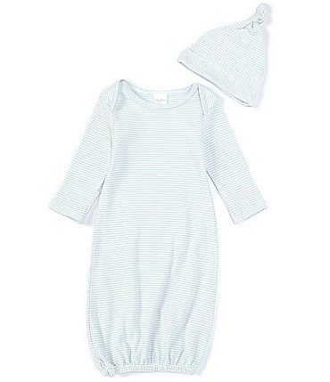 Image of Starting Out Baby Newborn-6 Months Blue Stripe Gown & Knot Hat Set