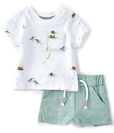 Image of Starting Out Baby Boys Newborn-9 Months Safari Animal Print Short Sleeve Top & Short 2-Piece Set