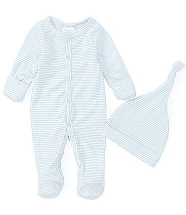 Image of Starting Out Baby Boys Preemie-9 Months Long Sleeve Footed Stipe Coverall & Knot Hat 2-Piece Set