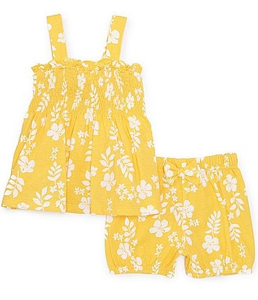 Image of Starting Out Baby Girls 3-24 Months Sleeveless Floral Print Smocked Two Piece Short Set