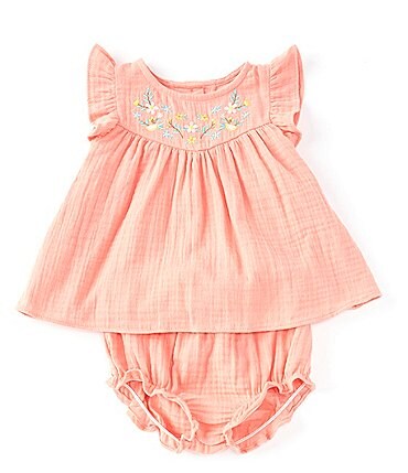 Image of Starting Out Baby Girls 3-24 Months Flutter Sleeveless Embordered Dress and Bloomer Set