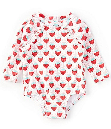 Image of Starting Out Baby Girl 3-24 Months Long sleeve Strawberry Rashgaurd Swimsuit