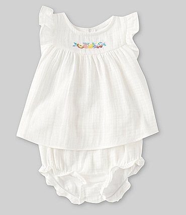 Image of Starting Out Baby Girl 3-24 Months Ruffle Sleeve Embordered Dress & Diaper Cover Set