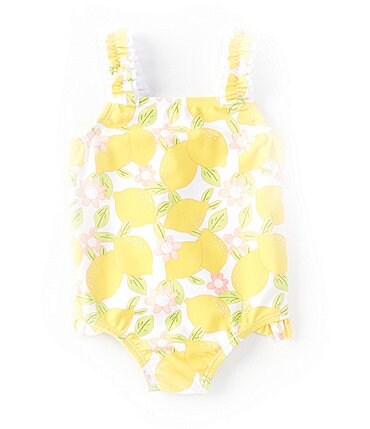 Image of Starting Out Baby Girl 3-24 Months Ruffle Sleeveless Lemon Swimsuit