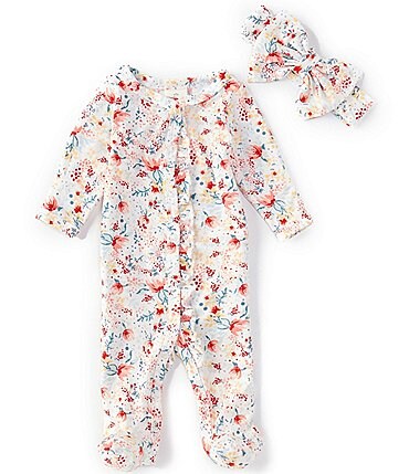 Image of Starting Out Baby Girl Newborn-9 Months Long Sleeve Jersey Coverall With Matching Bow