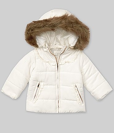 Image of Starting Out Baby Girls 12-24 Months Removable Faux Fur Hood Quilted Puffer Coat