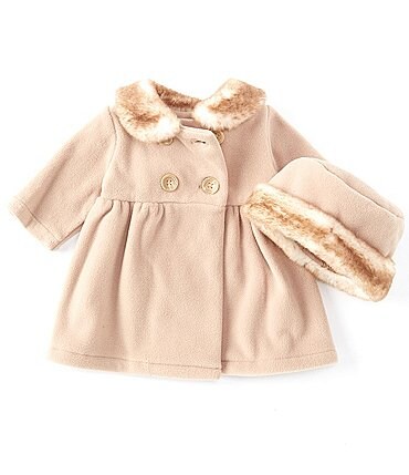 Image of Starting Out Baby Girls 3-24 Months Faux Fur Collar Pleated Coat & Hat Set