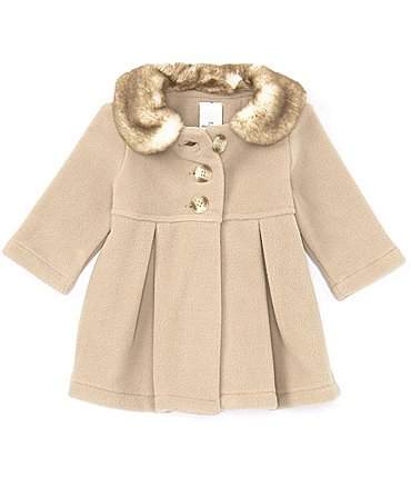 Image of Starting Out Baby Girls 3-24 Months Long Sleeve Faux Fur Collar Pleated Coat