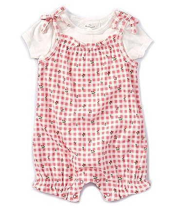 Image of Starting Out Baby Girls 3-24 Months Round Neck Short Sleeve Cherries & Gingham Romper
