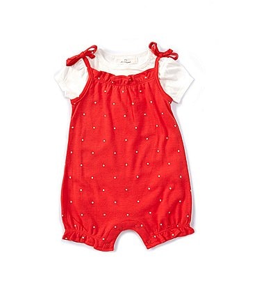 Image of Starting Out Baby Girls 3-24 Months Round Neck Short Sleeve Polka Dot Print Romper
