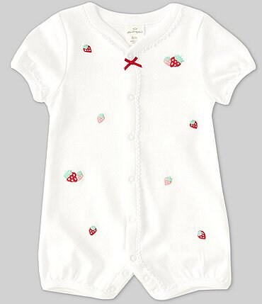 Image of Starting Out Baby Girls 3-24 Months Short Sleeve Strawberry Print Romper