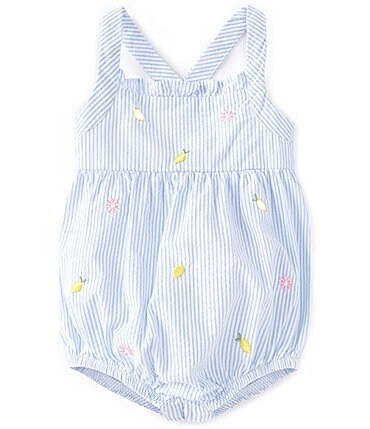 Image of Starting Out Baby Girls 3-24 Months Sleeveless Seersucker Striped Romper Bubble