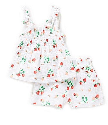 Image of Starting Out Baby Girls 3-24 Months Tie Sleeveless Smocked Cherry Print Top & Shorts Set