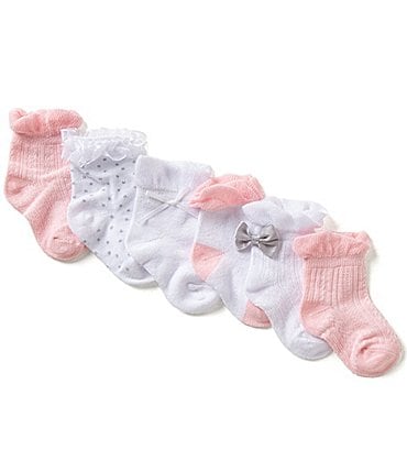 Image of Starting Out Baby Girls 6-Pack Lace And Bow Detailed Crew Socks