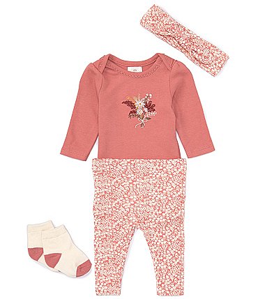 Image of Starting Out Baby Girls Newborn-12 Months Botanical Embroidered Bodysuit & Pants Set